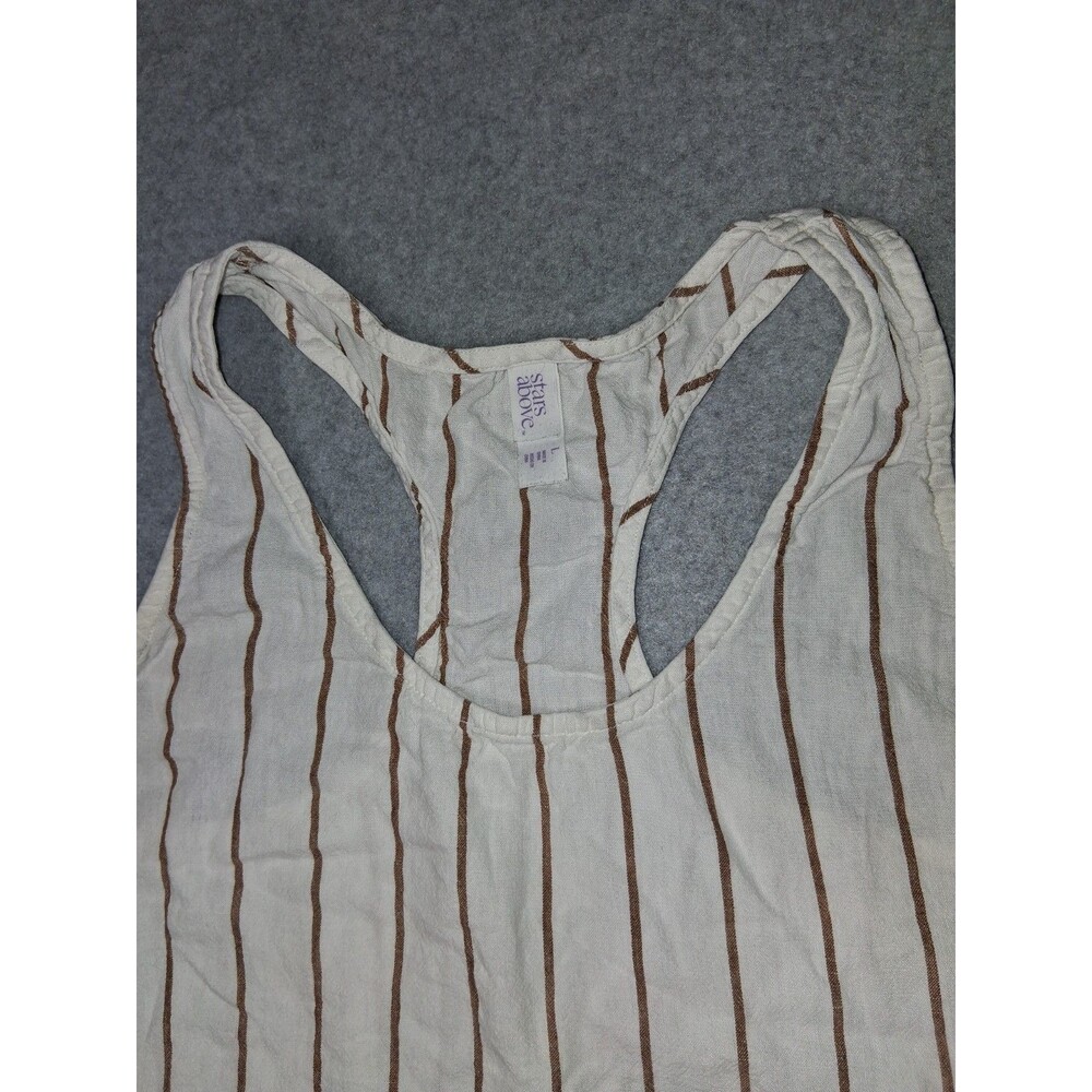 Stars Above Linen Blend Cropped Racerback Tank Top Size L Pinstripe Coastal Boho - Picture 4 of 10